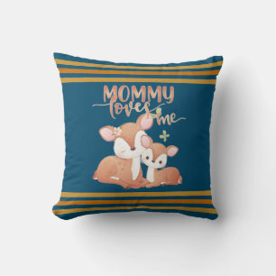 Doe Deer and Fawn Mommy Loves Me Throw Pillow