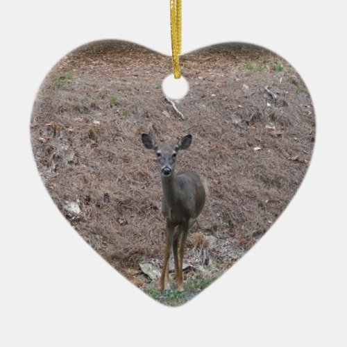 Doe Deer on the Pine straw Ceramic Ornament