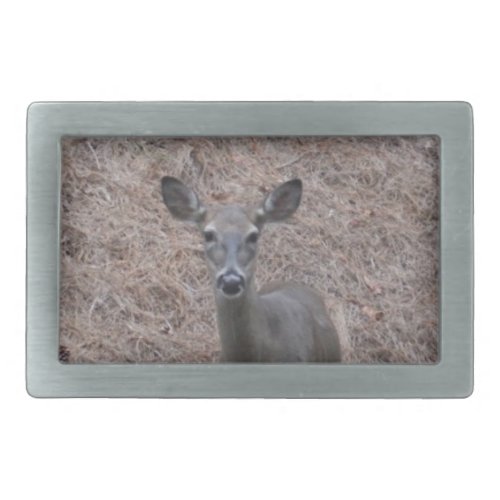 Doe Deer on the Pine straw Rectangular Belt Buckle