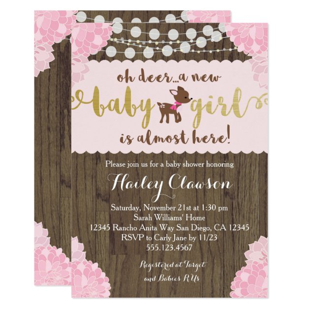 Doe Deer Rustic Girl Baby Shower Invitation