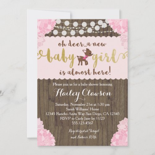 Doe Deer Rustic Girl Baby Shower Invitation