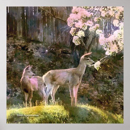 Doe Fawn and Pear Blossoms Poster