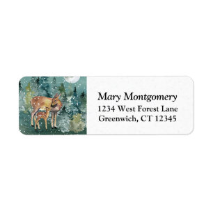 Doe Fawn Deer Forest Full Moon Snow Return Address Label