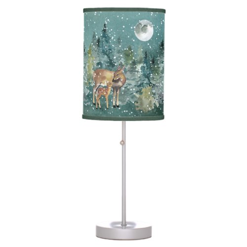 Doe Fawn Deer in Forest Snowfall Table Lamp