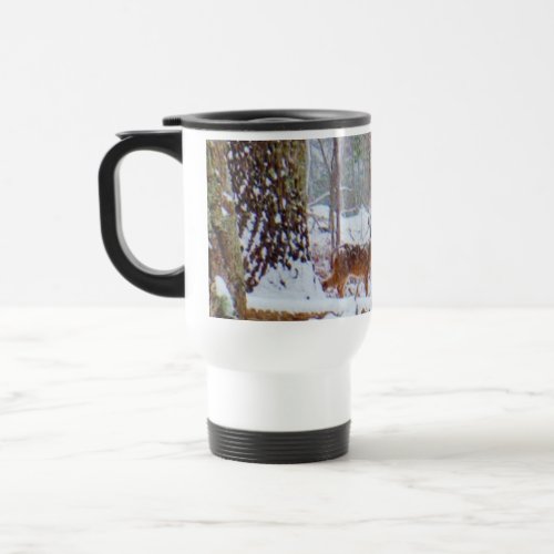 Doe in the snow Deer in Lake Arrowhead Travel Mug