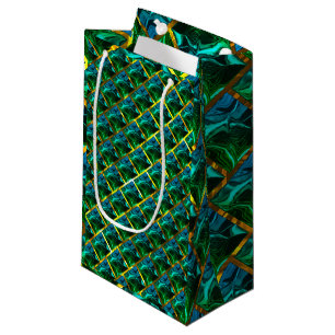 Does green seem emerald, under golden grating? small gift bag
