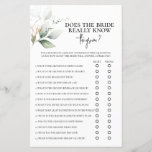 Does the Bride really know the groom? bridal game<br><div class="desc">Greenery Does the Bride really know the groom? bridal shower game card</div>
