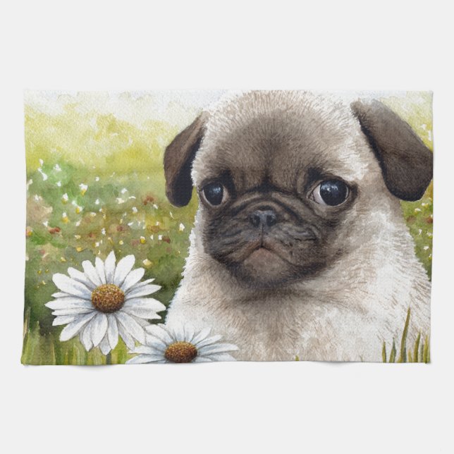 Dog 114 Puppy Pug Kitchen Towel (Horizontal)