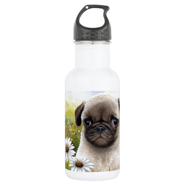 Dog 114 Puppy Pug Water Bottle (Front)