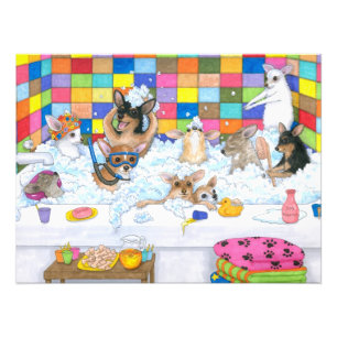 Dog 121 Funny Chihuahua in bath Photo Print