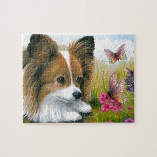 Dog 123 Papillon dog with Butterflies Jigsaw Puzzle