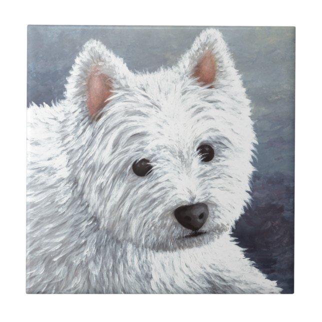 dog 137 white westie ceramic tile (Front)