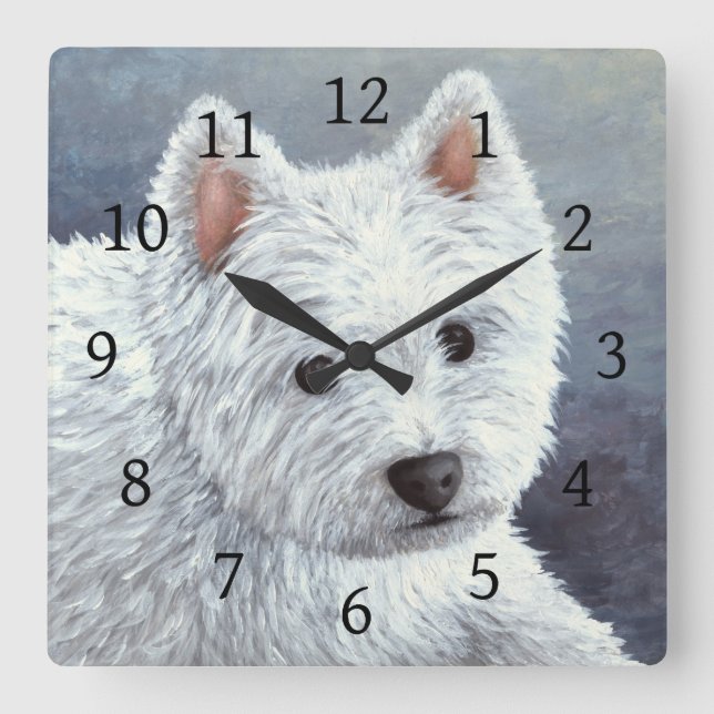 Dog 137 White Westie Square Wall Clock (Front)