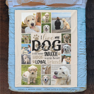Dog 14 Photo Collage LOVE MY DOG Name Fleece Blanket