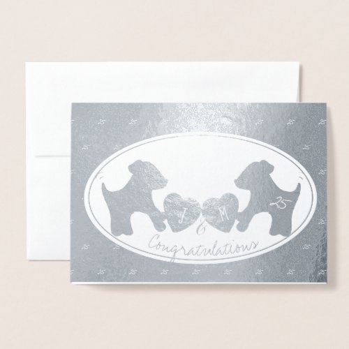 Dog 25th silver wedding anniversary foil card