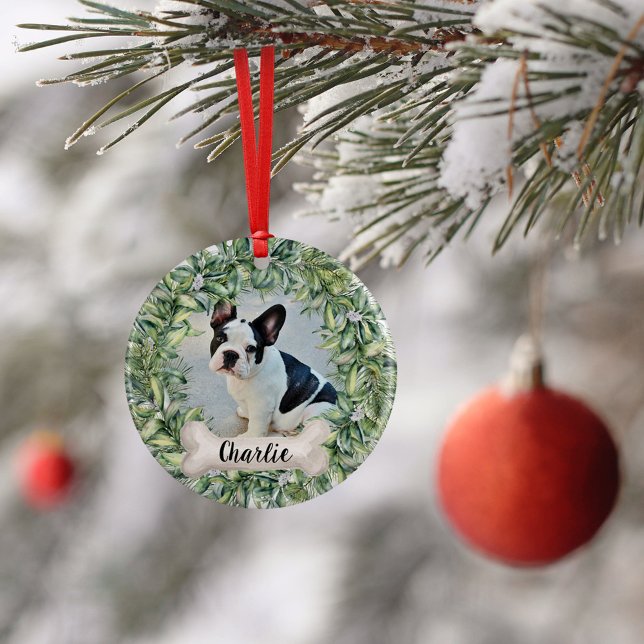 Dog 2 Sided 2 Photo Wreath Name Year Ceramic Ornament (Creator Uploaded)