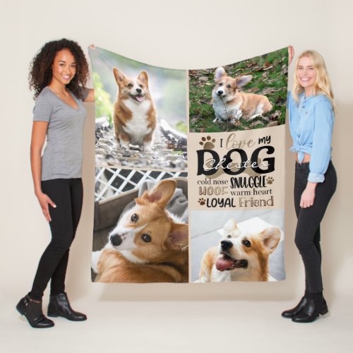 Dog 4 Photo LOVE MY DOG Personalized Word Art Fleece Blanket
