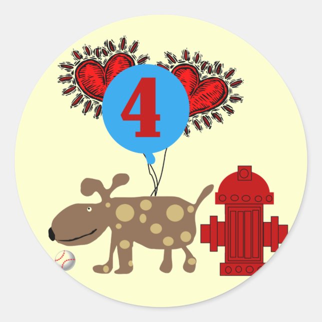Dog 4th Birthday Tshirts and Gifts Classic Round Sticker (Front)