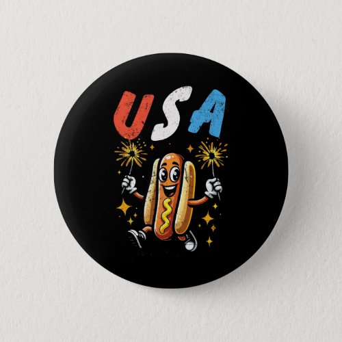 Dog 4th Of July Fireworks Independence Day Retro  Button