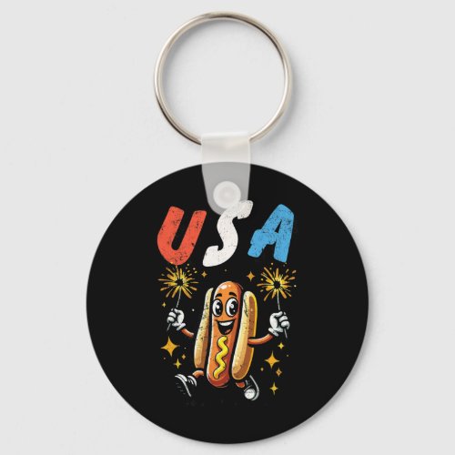 Dog 4th Of July Fireworks Independence Day Retro  Keychain