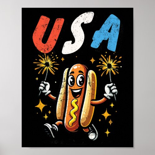 Dog 4th Of July Fireworks Independence Day Retro  Poster