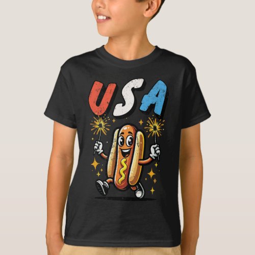 Dog 4th Of July Fireworks Independence Day Retro  T_Shirt