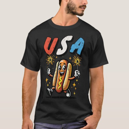 Dog 4th Of July Fireworks Independence Day Retro  T_Shirt