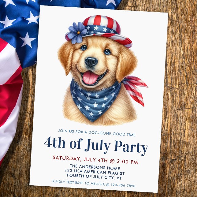 Dog 4th Of July Party Patriotic Golden Retriever Invitation (Creator Uploaded)