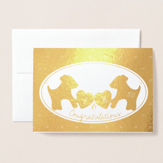 Dog 50th golden wedding anniversary foil card (Front With Envelope)
