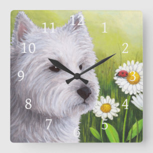 Dog 83 White Westie Square Wall Clock