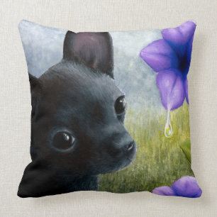 Dog 94 black Chihuahua Throw Pillow