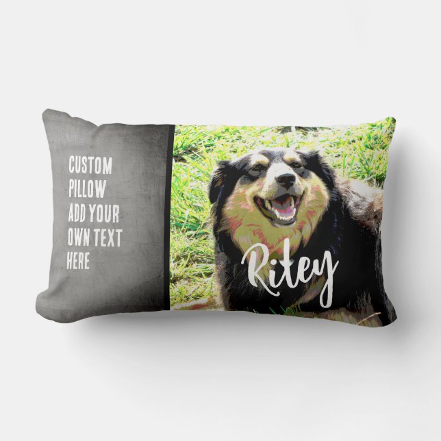 dog add your own photo and text custom lumbar pillow (Front)