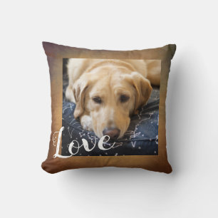 dog add your own photo and text on brown throw pillow