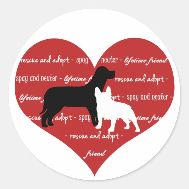 Dog adoption, rescue heart sticker round (Front)