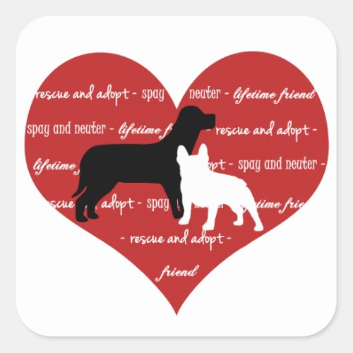 Dog adoption rescue heart  sticker square