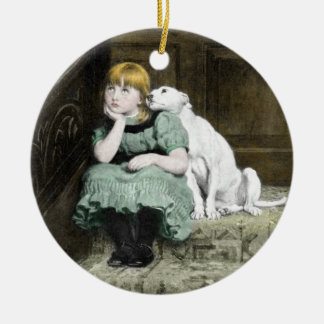 Dog Adoring Girl Ceramic Ornament