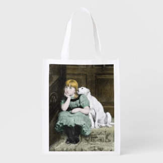 Dog Adoring Girl Reusable Grocery Bag