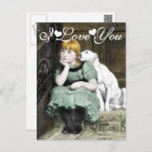 Dog Adoring Girl Victorian Painting I Love You Postcard (Front/Back)