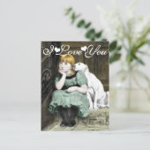 Dog Adoring Girl Victorian Painting I Love You Postcard (Standing Front)