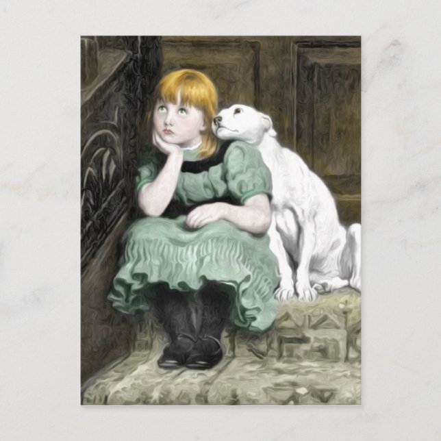 Dog Adoring Girl Victorian Painting Postcard (Front)