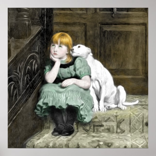 Dog Adoring Girl Victorian Painting Poster (Front)