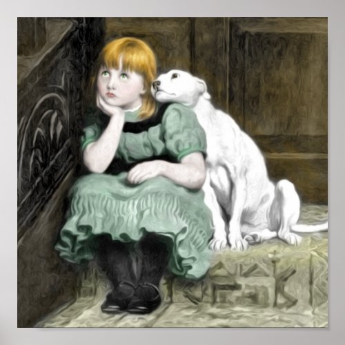 Dog Adoring Girl Victorian Painting Poster