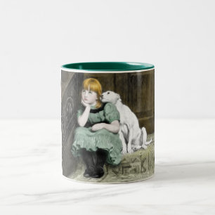 Dog Adoring Girl Victorian Painting Two-Tone Coffee Mug