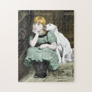 Dog Adoring Girl Victorian Painting Vintage Jigsaw Puzzle