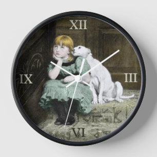 Dog Adoring Girl Wall Clock