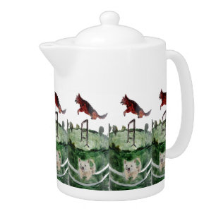 Dog Agility Painting Westie Alsatian Teapot