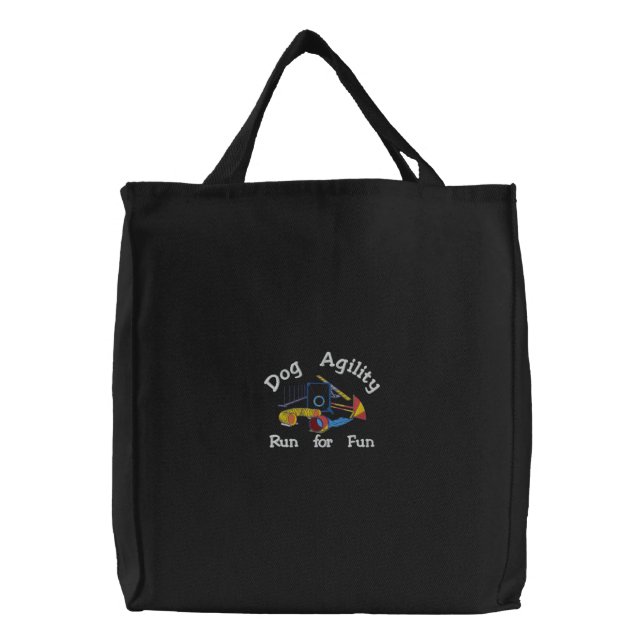Dog Agility Run for Fun Dark Embroidered Bag (Front)