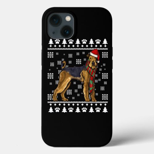 Dog Airedale Terrier Santa Hat Xmas Ugly Christmas iPhone 13 Case