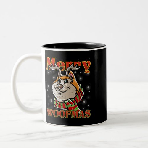 Dog Akita Merry Woofmas Akita Inu Reindeer Dog Chr Two_Tone Coffee Mug