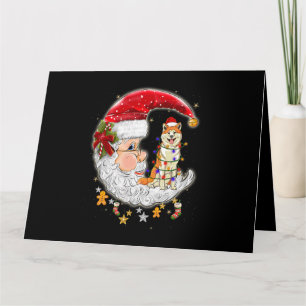 Dog Akita With Santa Hat Christmas Tree Lights Card
